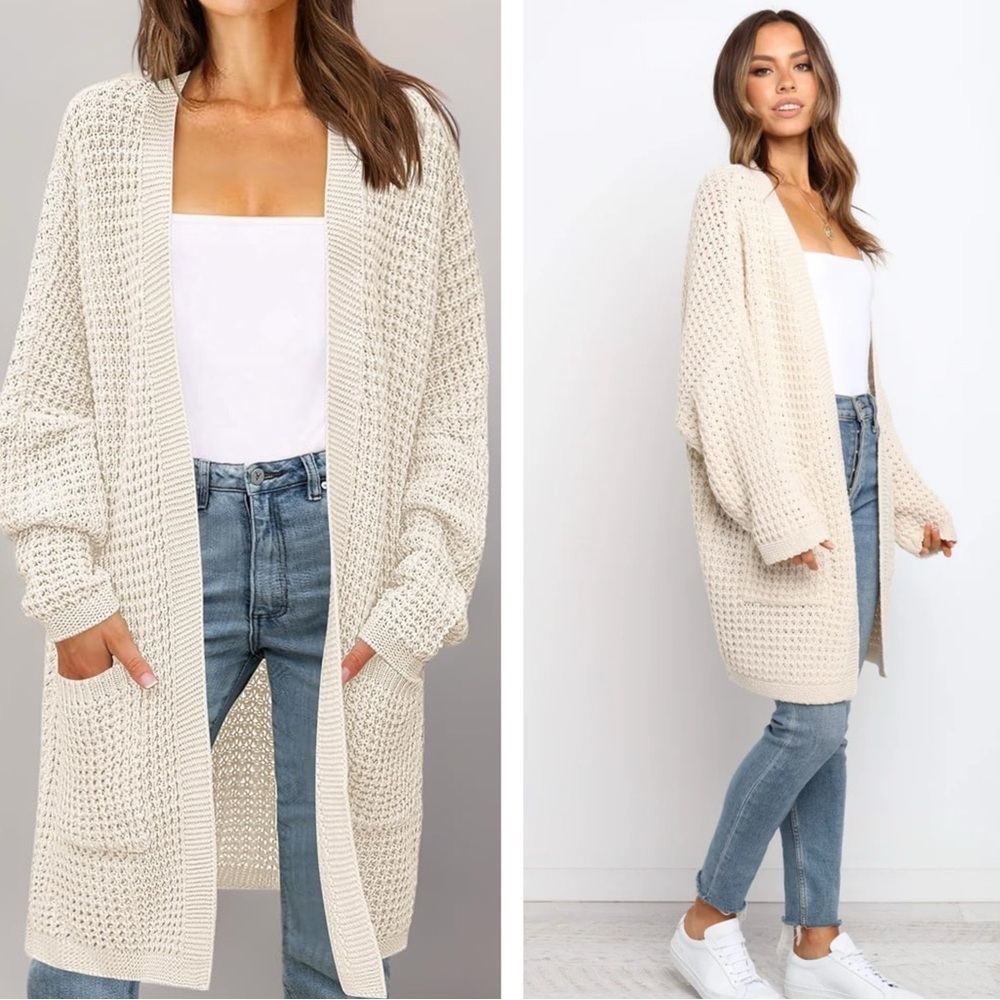 Zesica NWOT Ivory Cream Front Pockets Open Knit Cardigan Sweater Size Small